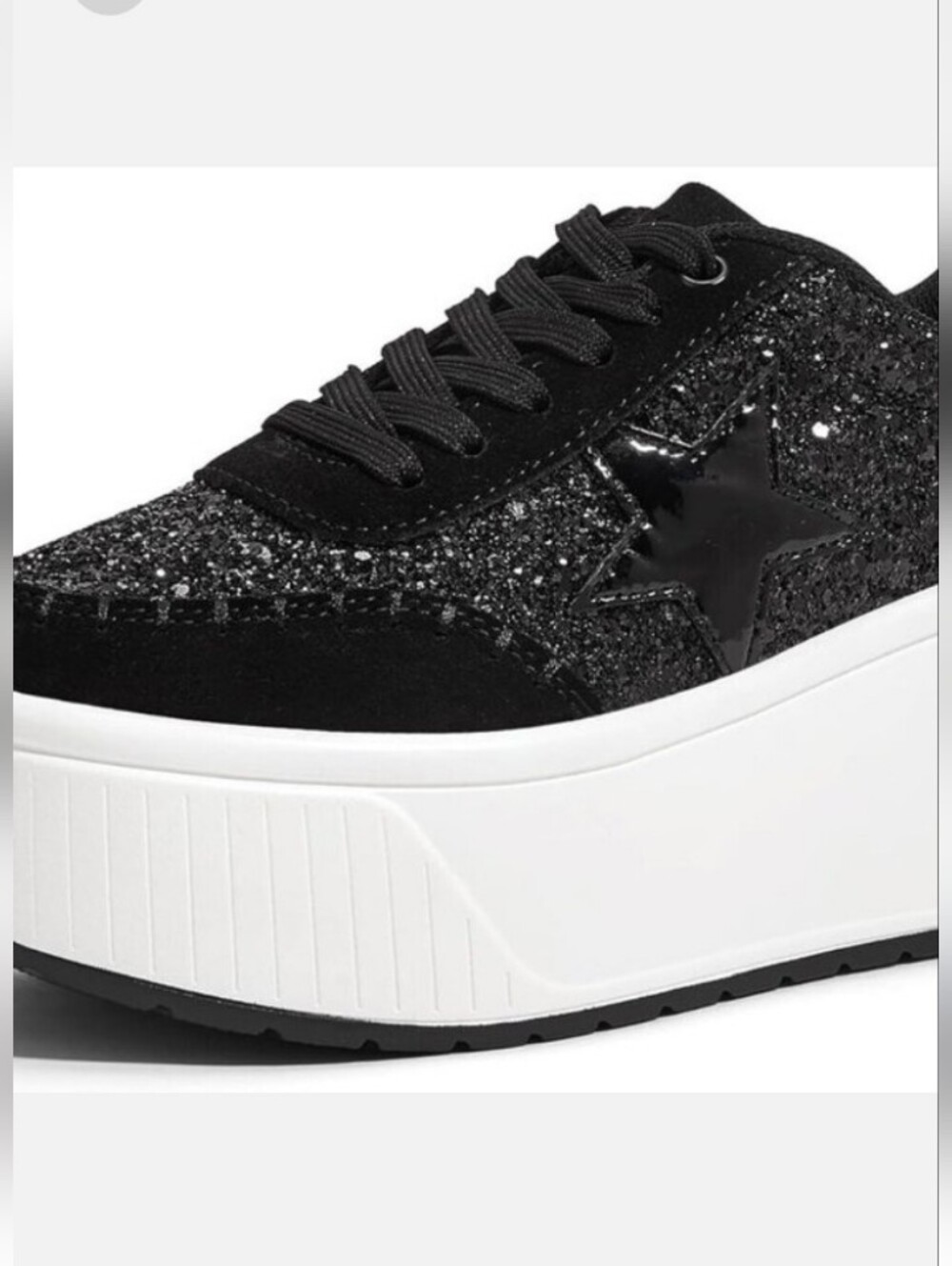 Lucky Step Black Glitter Platform Sneakers for Women - Picture 2 of 13